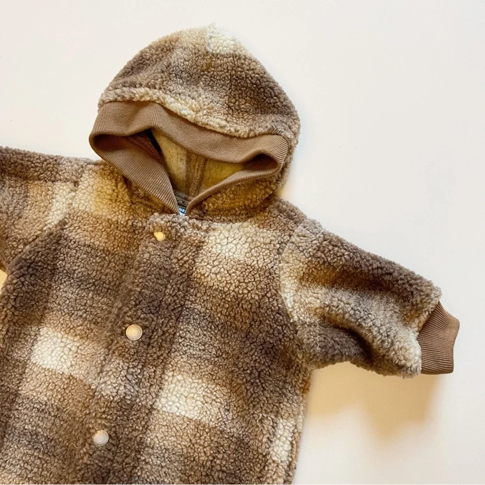 Old Navy Plaid Sherpa Fleece Hooded Winter Bunting | 0-3m